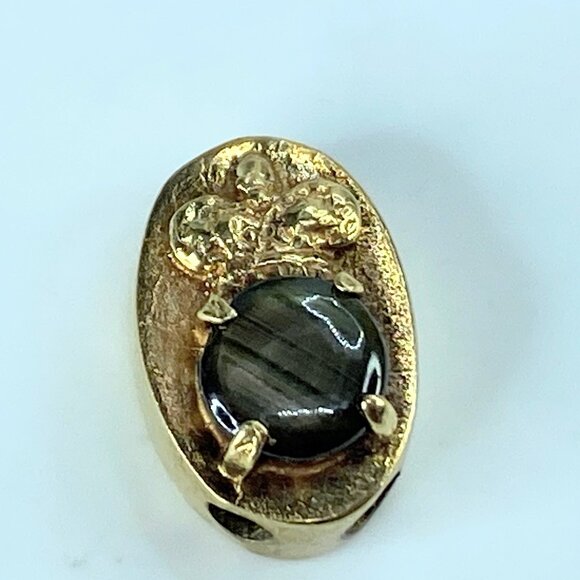 14K yellow gold 6.0mm Cat´s Eye gems oval sliding...